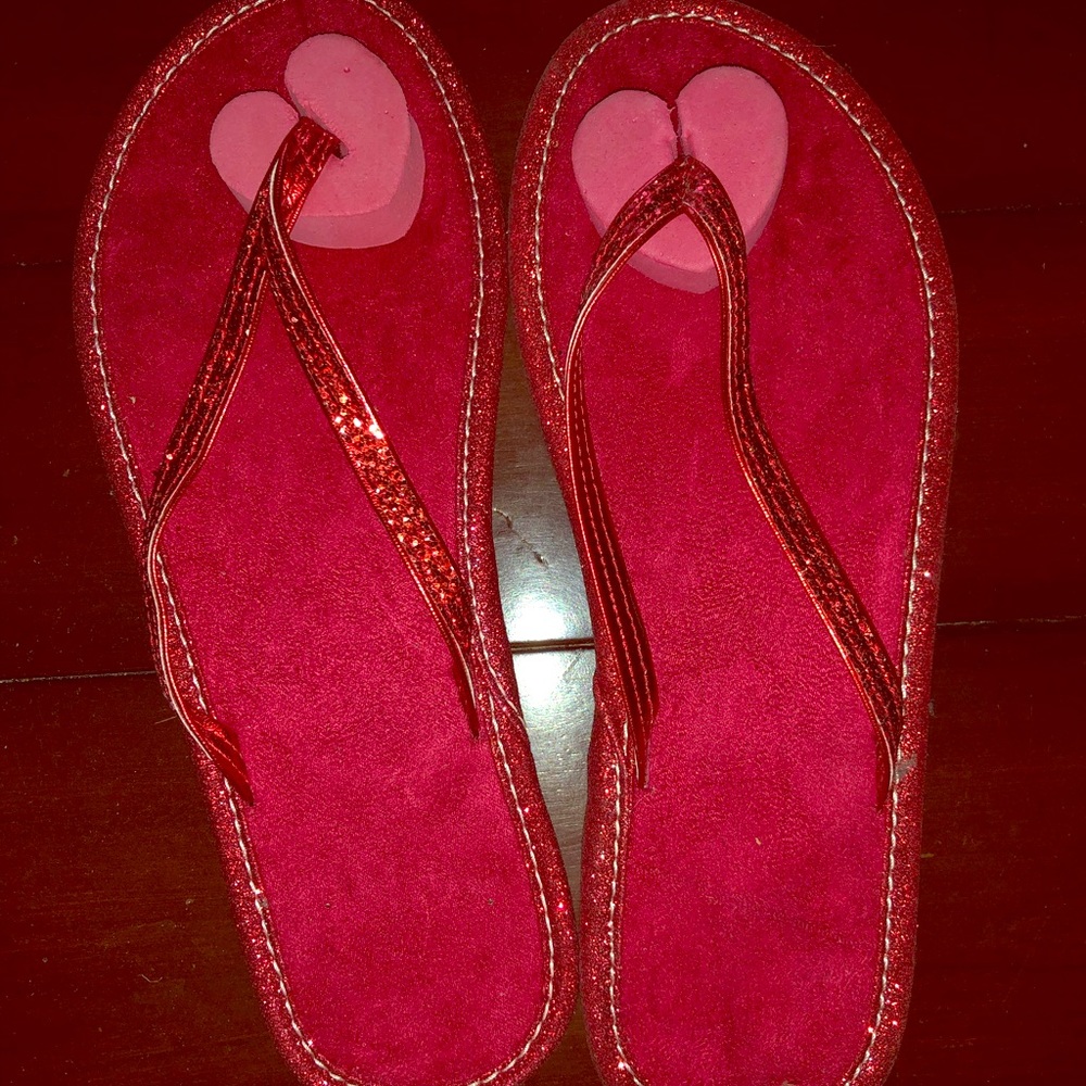 Shiny glitter red and gold sandals